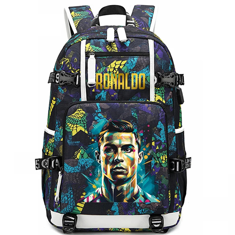Sac d'école imprimé Ronaldo pour enfants, sac à dos pour étudiant, sac de voyage extérieur.