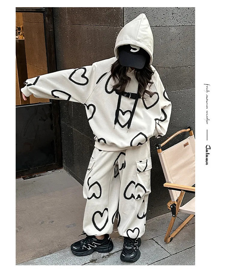 Ensemble survêtement fille 5-12 ans, sweat à capuche et pantalon, automne-hiver .