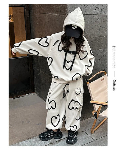 Ensemble survêtement fille 5-12 ans, sweat à capuche et pantalon, automne-hiver .