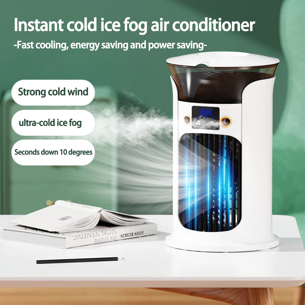 Mini Climatiseur de Bureau USB 3-en-1 : Ventilateur, Refroidisseur d'Air, Humidificateur, Veilleuse 7 Couleurs .