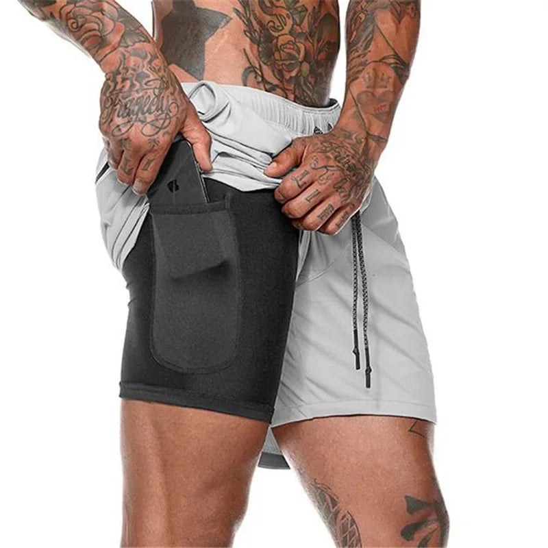 Short de sport homme – Double pont, 2 en 1, jogging, fitness, été, entraînement, plage, pantalon court