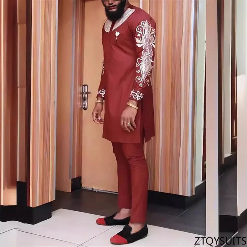 Ensemble Bazin Riche homme, tenue africaine 2 pièces, veste zip Dashiki et pantalon .