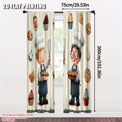 Lot de 2 rideaux polyester imprimé 2D, sans électricité, polyvalents