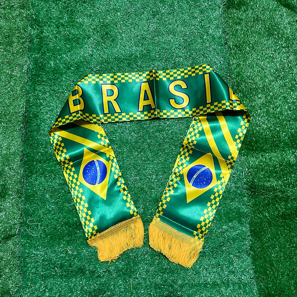 Écharpe Supporter Brésil – Satin 14x130cm, Double Imprimé KSY FLAG