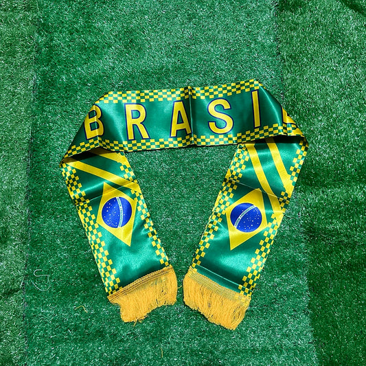 Écharpe Supporter Brésil – Satin 14x130cm, Double Imprimé KSY FLAG