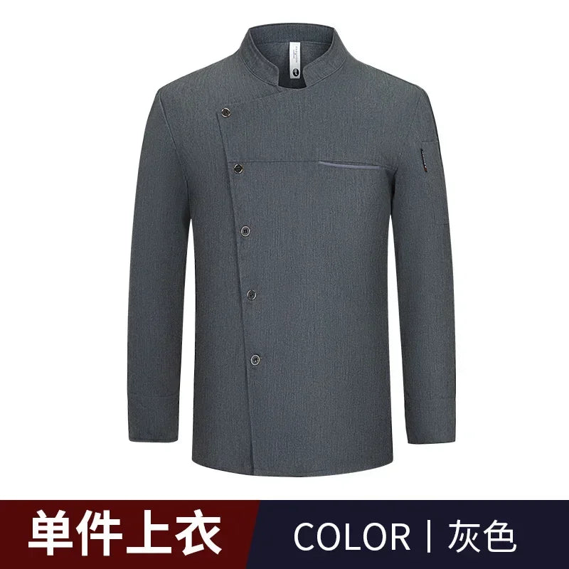 Uniforme Chef Hôtel Homme – Veste de Chef, Tablier à Manches Longues, Manteau de Cuisinier Restaurant, T-shirt Tenue Professionnelle, Uniforme Serveur, Vêtement de Travail