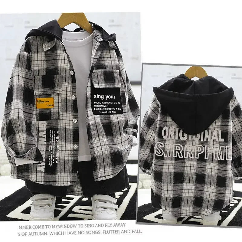 Chemise à carreaux garçon à manches longues printemps automne (4–14 ans)