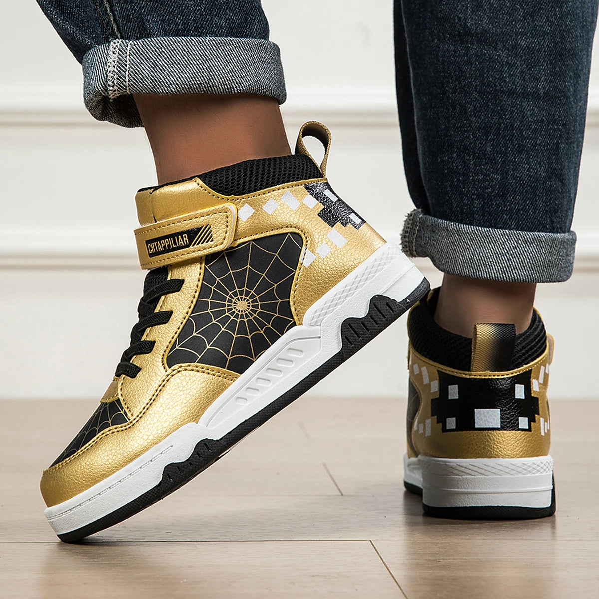 Baskets Montantes Enfant Cuir PU Tendance – Chaussures Sport décontractées Garçons Filles