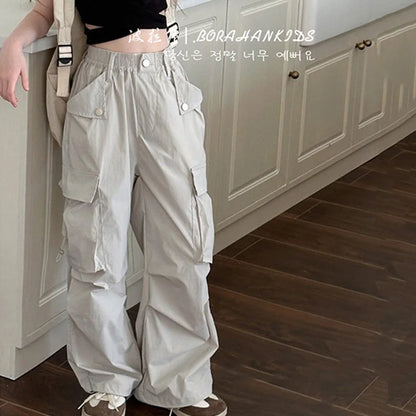 Pantalon cargo décontracté grande taille fille 5-14 ans, vêtements été .