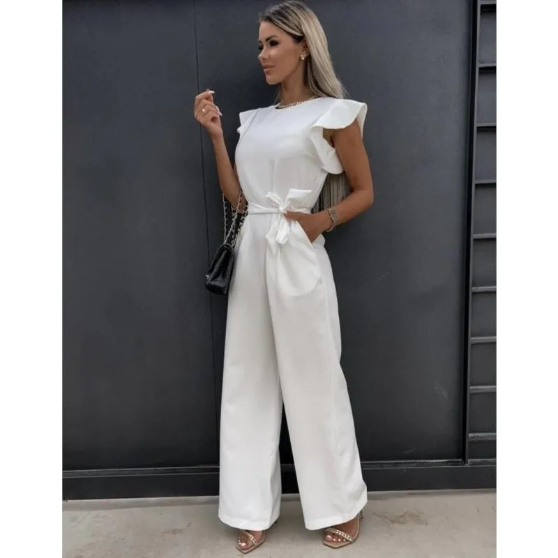 Combinaison Femme Été Taille Haute Unie Beige avec Bretelles et Fermeture Éclair