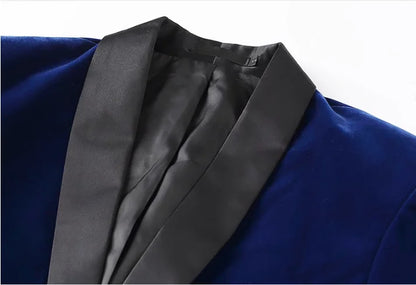 Blazer homme Slim Fit velours doré, un bouton, bleu/rouge/vert – Soirée & mariage .