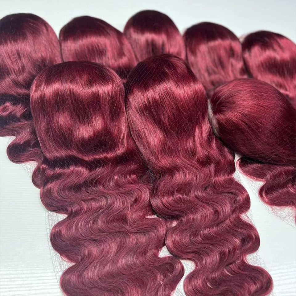 Perruque Body Wave 360 HD Cheveux Humains Bordeaux