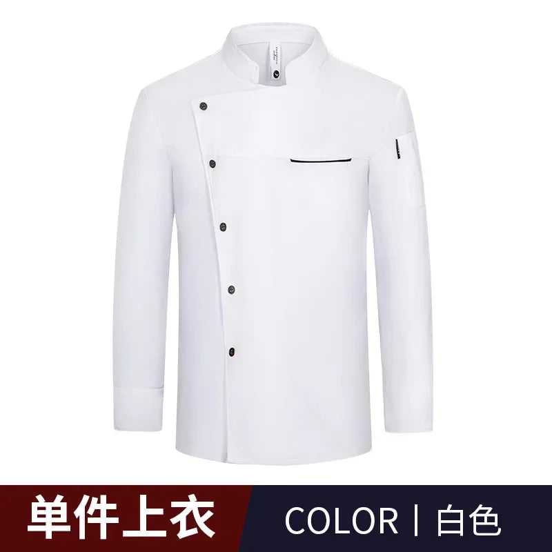 Uniforme Chef Hôtel Homme – Veste de Chef, Tablier à Manches Longues, Manteau de Cuisinier Restaurant, T-shirt Tenue Professionnelle, Uniforme Serveur, Vêtement de Travail