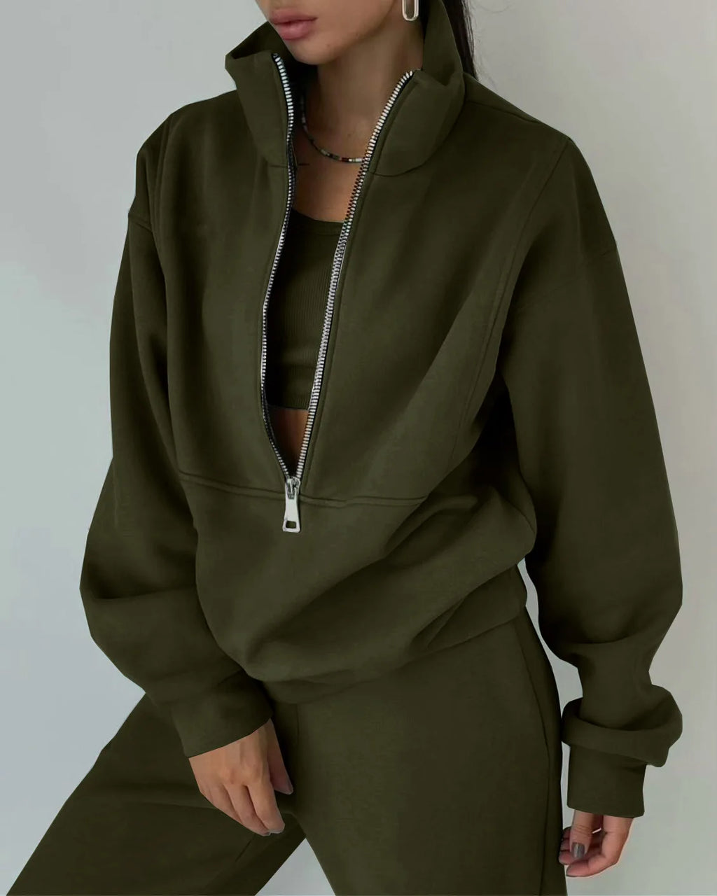 Ensemble Survêtement Femme 2 Pièces Automne Hiver – Tenue de Sport décontractée Zippée et Chaude