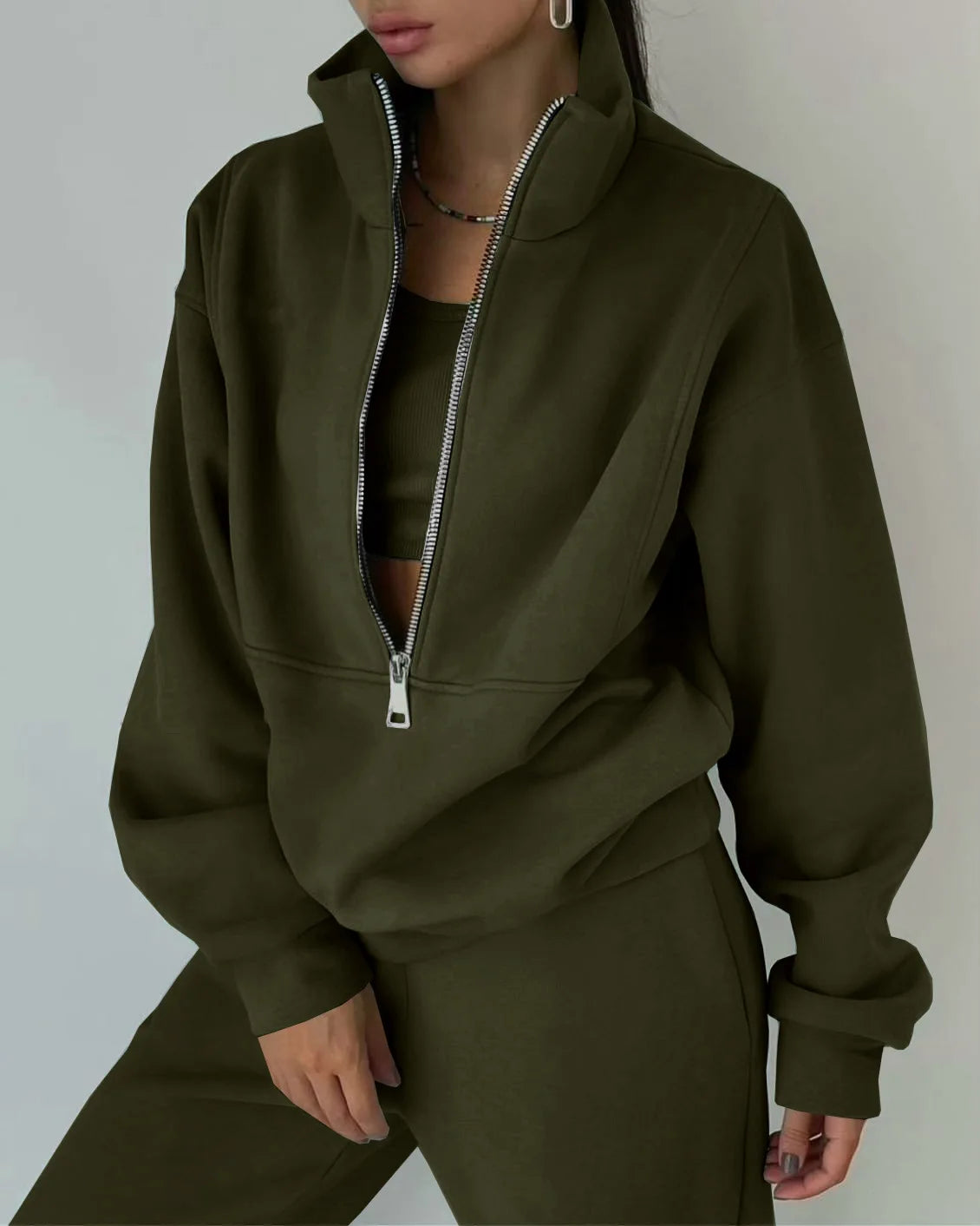 Ensemble Survêtement Femme 2 Pièces Automne Hiver – Tenue de Sport décontractée Zippée et Chaude