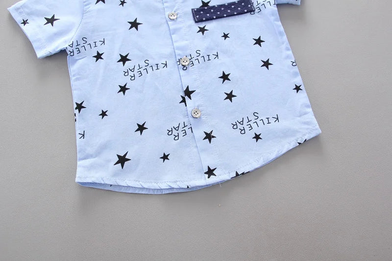 Costume d’été bébé garçon 2 pièces chemise et short, tenue décontractée et mode.