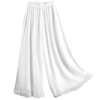 Pantalon femme grande taille en mousseline de soie, jambe large, taille haute, blanc, décontracté .