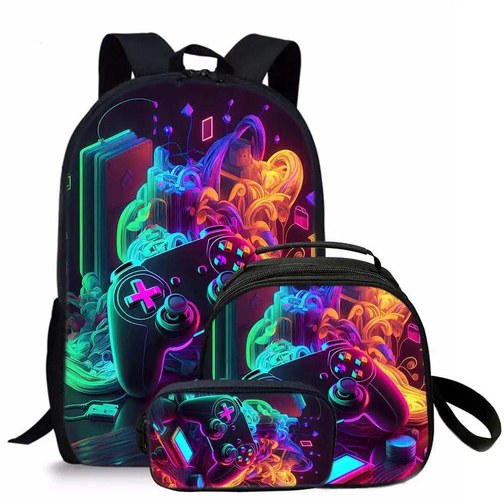 sac d’école, sac déjeuner, trousse pour étudiant Tapis de jeu 3D tendance, 3 pièces .