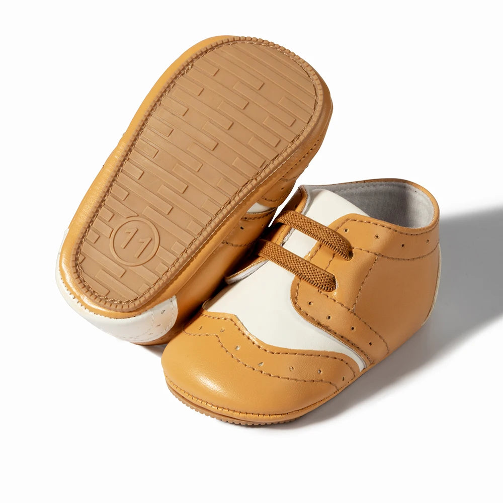 Chaussures bébé garçon – Premiers pas, cuir PU souple, patchwork, semelle antidérapante