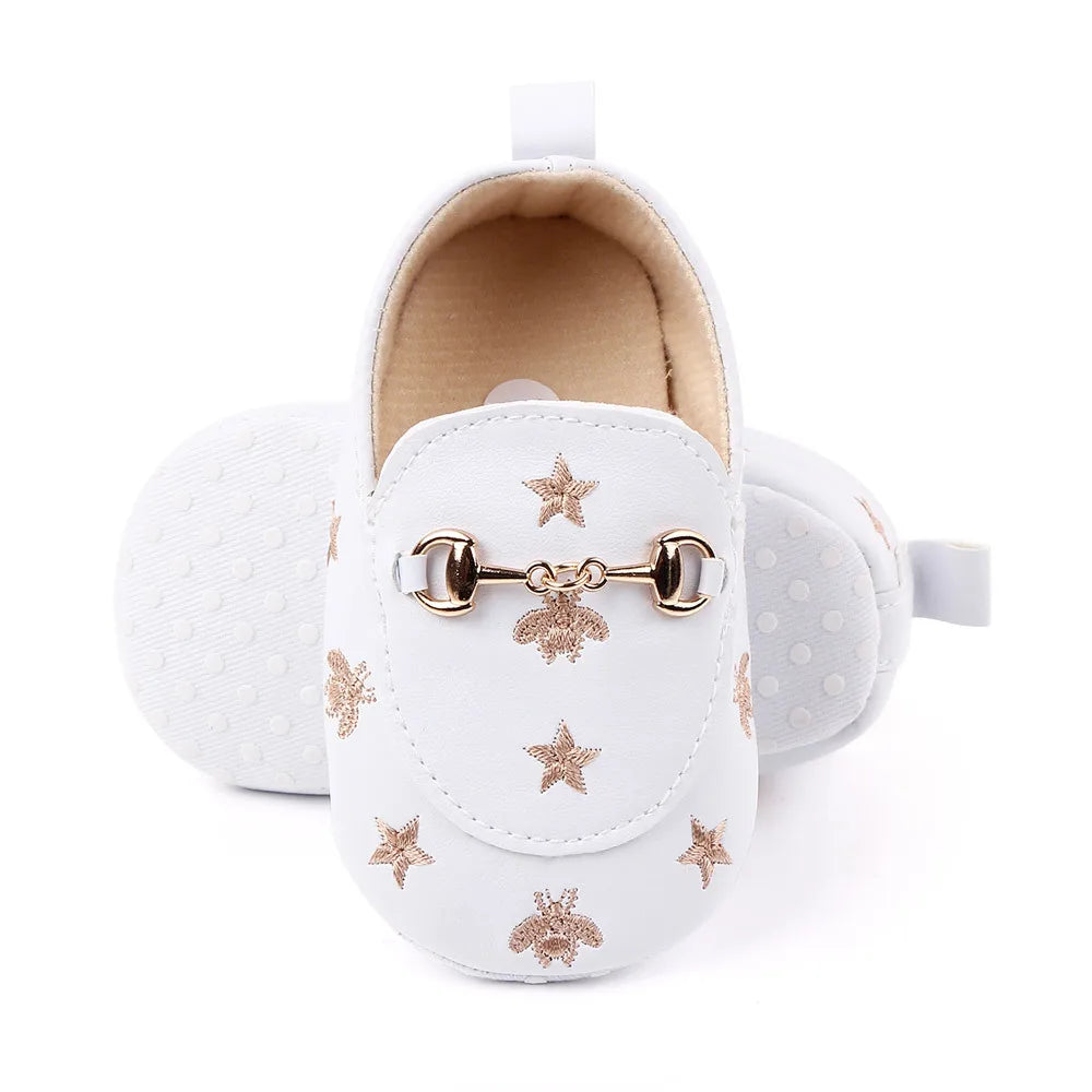 Chaussures cuir PU bébé 0-18M, mocassins étoiles brodés