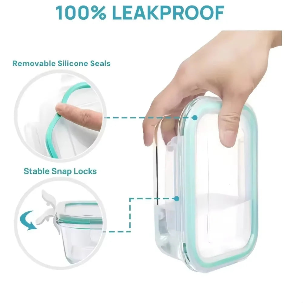 Boîtes hermétiques en verre – Préparation repas, boîte à déjeuner, Bento, réutilisable, compatible micro-ondes et lave-vaisselle