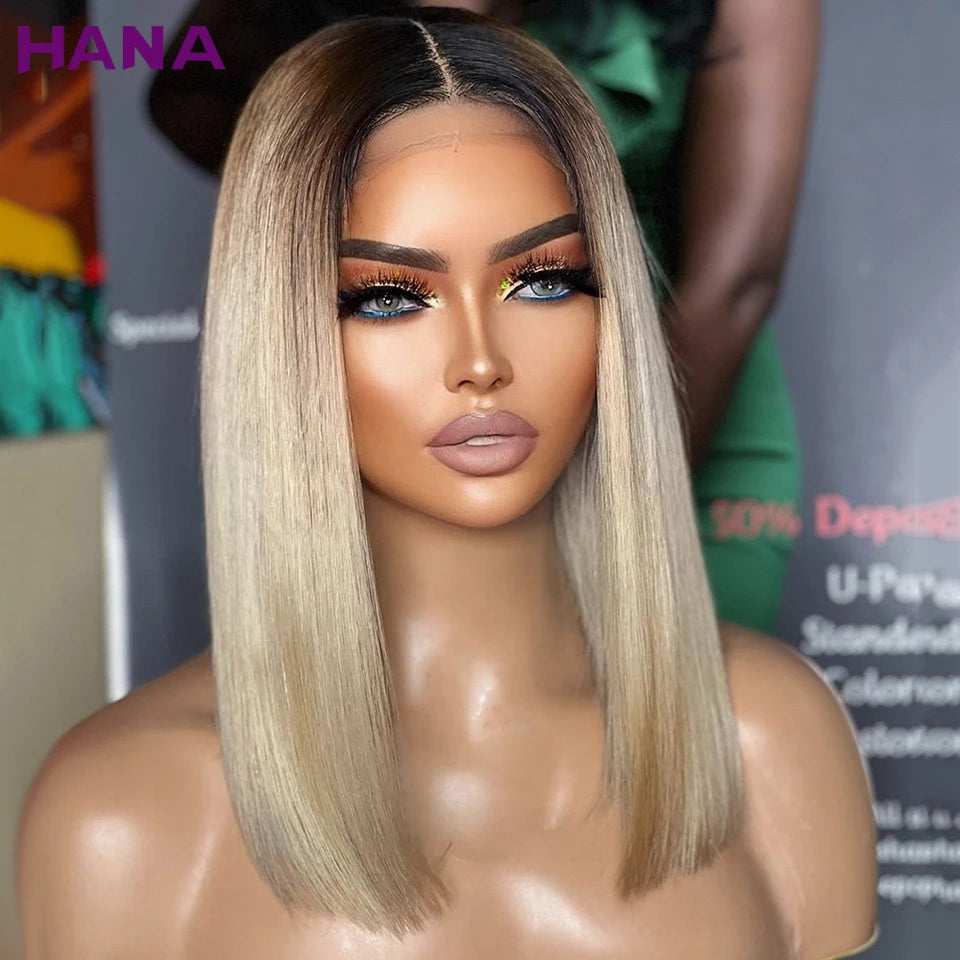 Perruque frontale Bob 13x4, cheveux raides, densité 180%