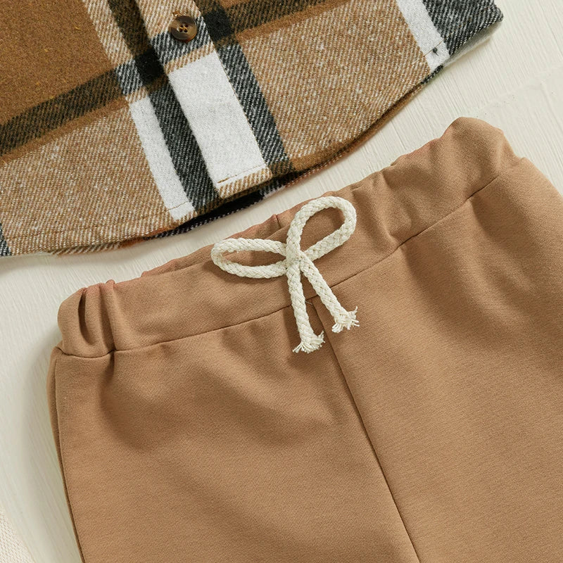 Ensemble automne bébé garçon 1-5 ans, chemise à carreaux et pantalon