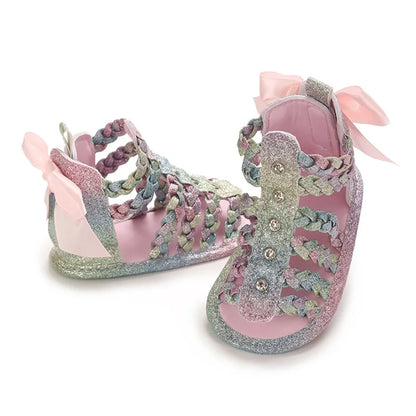 Sandales d’été bébé fille cuir PU, nœud papillon, décontractées