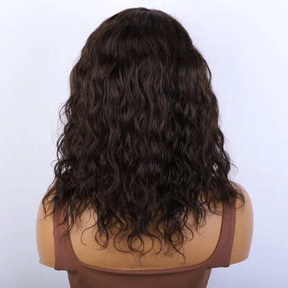 Perruque Cheveux Humains 100% Naturels, Coupe Lutin Courte Brun, Multi Séparation .