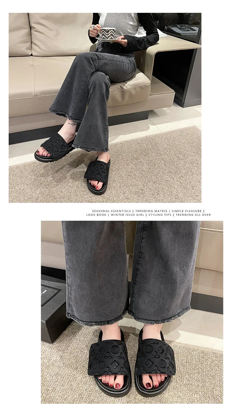 Pantoufles été femme à semelle épaisse, sandales de plage tendance,