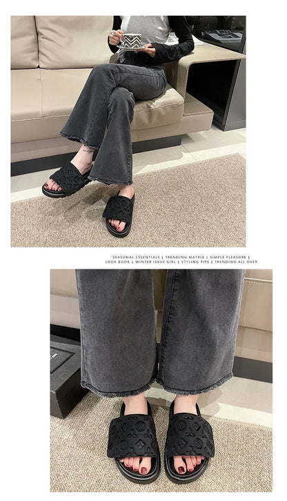 Pantoufles été femme à semelle épaisse, sandales de plage tendance,