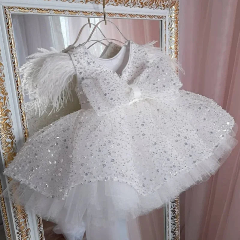 Robe à fleurs dorées fille﻿– bouffante brillante avec noeud, mariage, anniversaire, communion