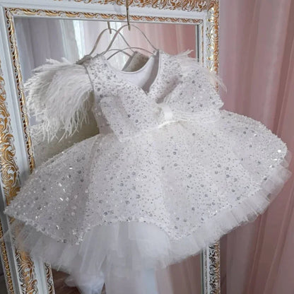 Robe à fleurs dorées fille﻿– bouffante brillante avec noeud, mariage, anniversaire, communion