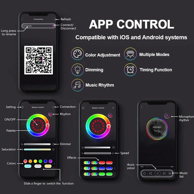 Veilleuse LED RVB – 16 Couleurs, Bluetooth, Télécommande, Ambiance Maison