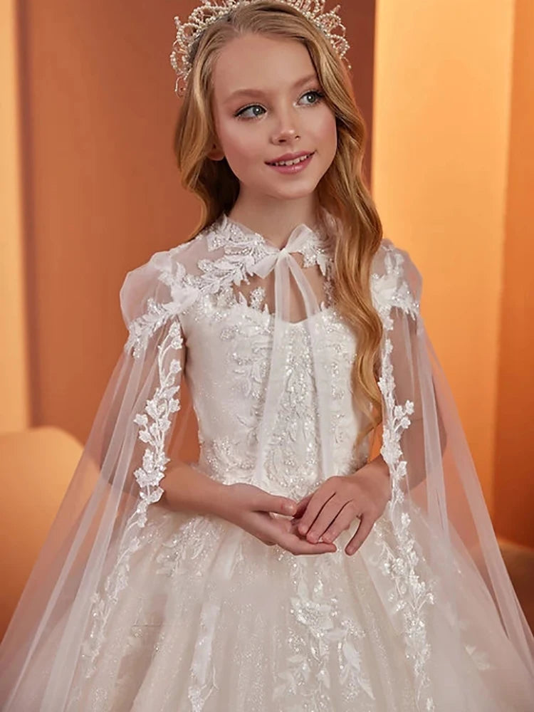 Robe demoiselle d'honneur tulle dentelle avec cape – mariage, communion, anniversaire, élégante princesse