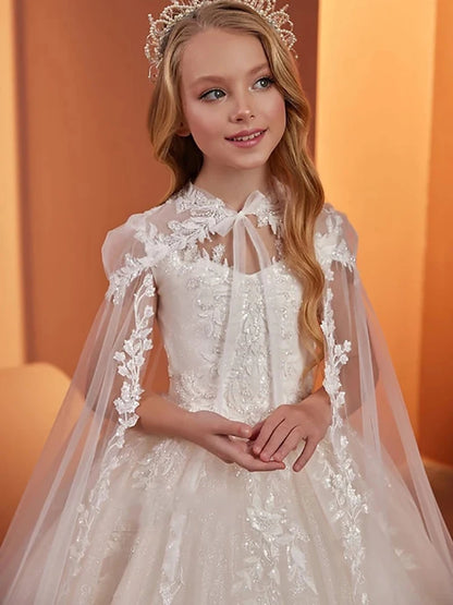 Robe demoiselle d'honneur tulle dentelle avec cape – mariage, communion, anniversaire, élégante princesse
