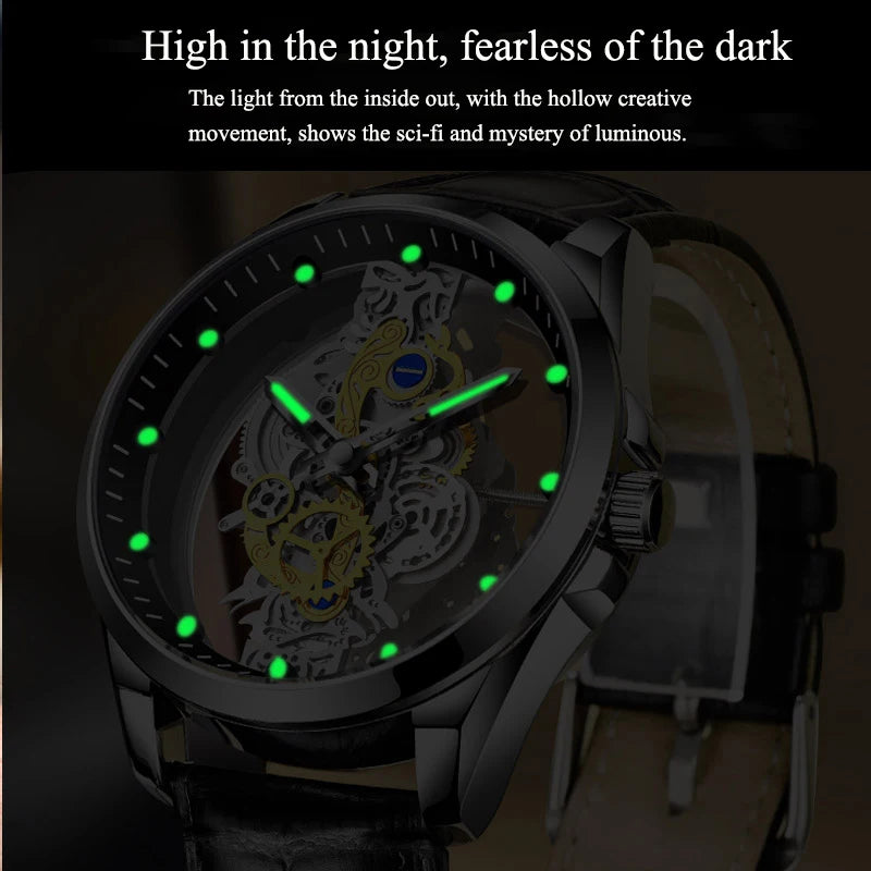 Montre homme quartz squelette doré rétro luxe .