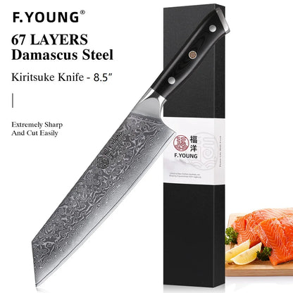 Couteau de cuisine professionnel F.YOUNG – acier Damas, chef japonais & sashimi