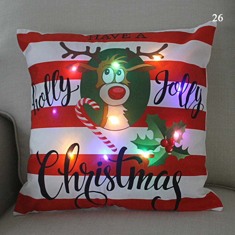 Housse coussin Noël LED Père Noël﻿– lumineux, déco maison, nouvel an