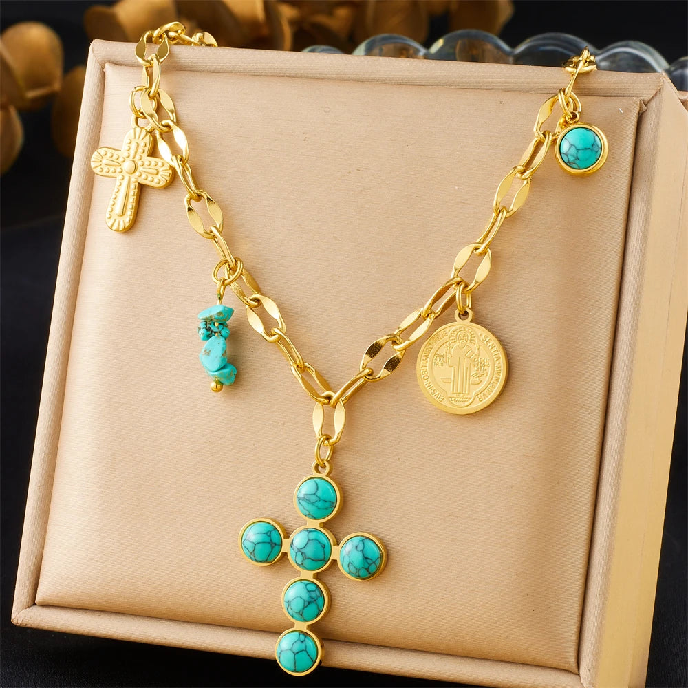 Collier en acier 316L avec pierre turquoise – Bijoux mode femme cadeau