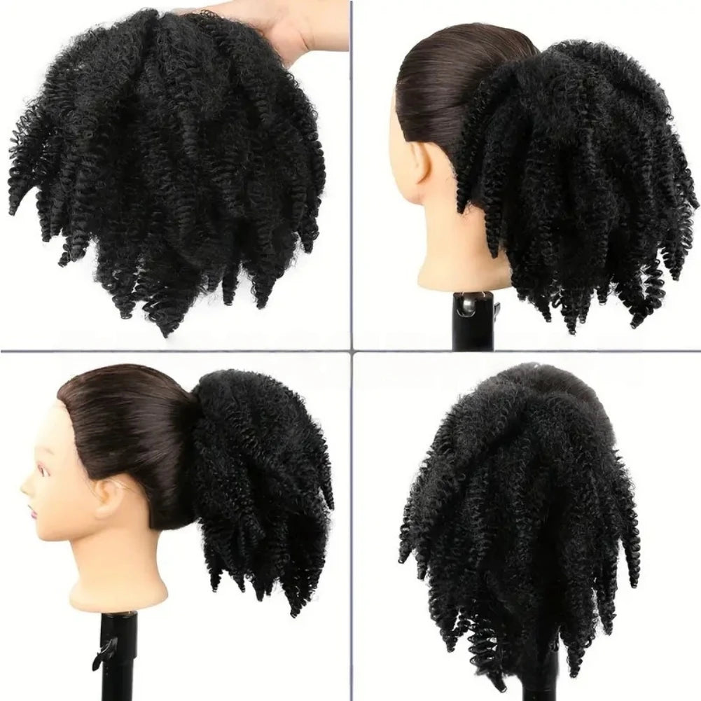 Queue de cheval synthétique afro bouclée courte à cordon .