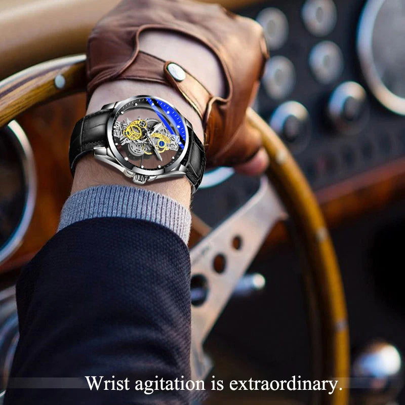Montre homme quartz squelette doré rétro luxe .