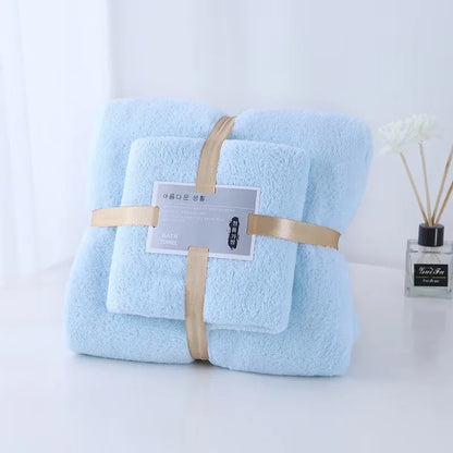 ‌ Ensemble de Serviettes de Bain 2 Pièces en Molleton de Corail – Ultra Douces, Haute Absorption, Séchage Rapide, Pour Spa, Hôtel, Adulte, Couleur Unie