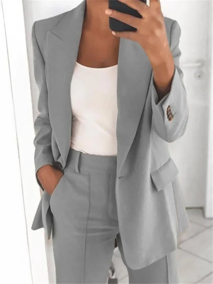 Blazer décontracté femme, manches longues, uni, boutons col, grande taille S-5XL.