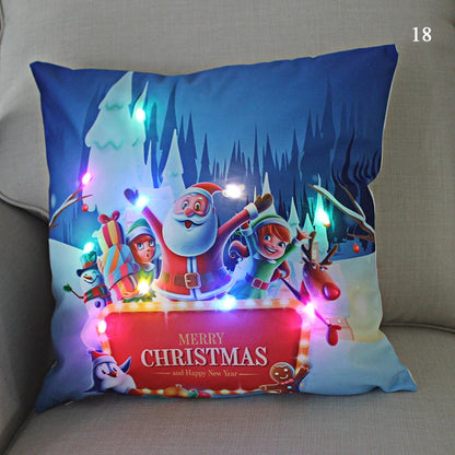 Housse coussin Noël LED Père Noël﻿– lumineux, déco maison, nouvel an
