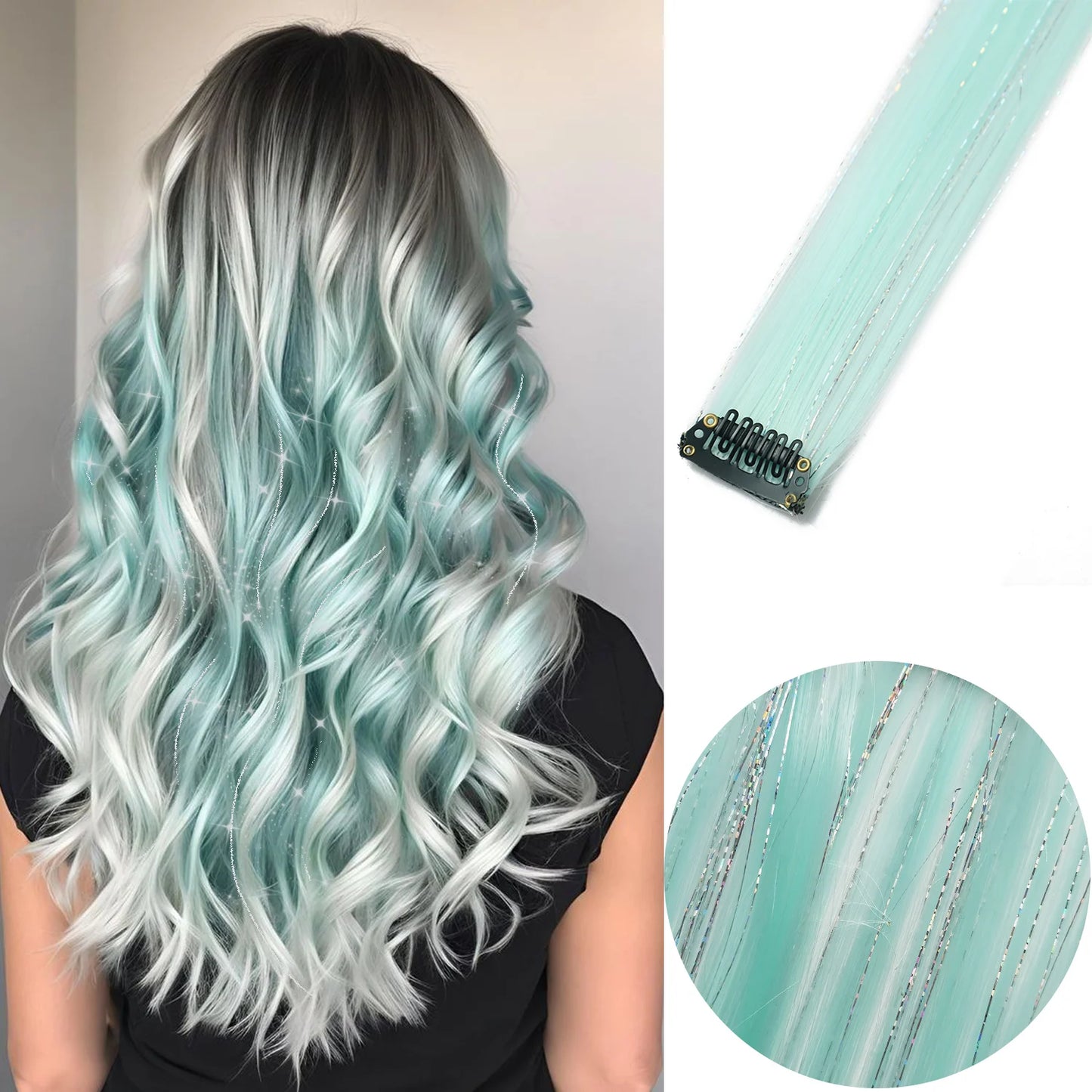 Extensions capillaires synthétiques à reflets colorés pour filles, postiches lisses multicolores de 22 pouces, 6 pièces/paquet