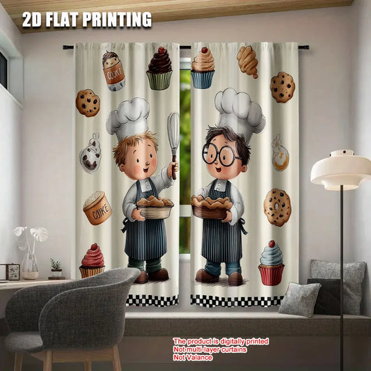 Lot de 2 rideaux polyester imprimé 2D, sans électricité, polyvalents