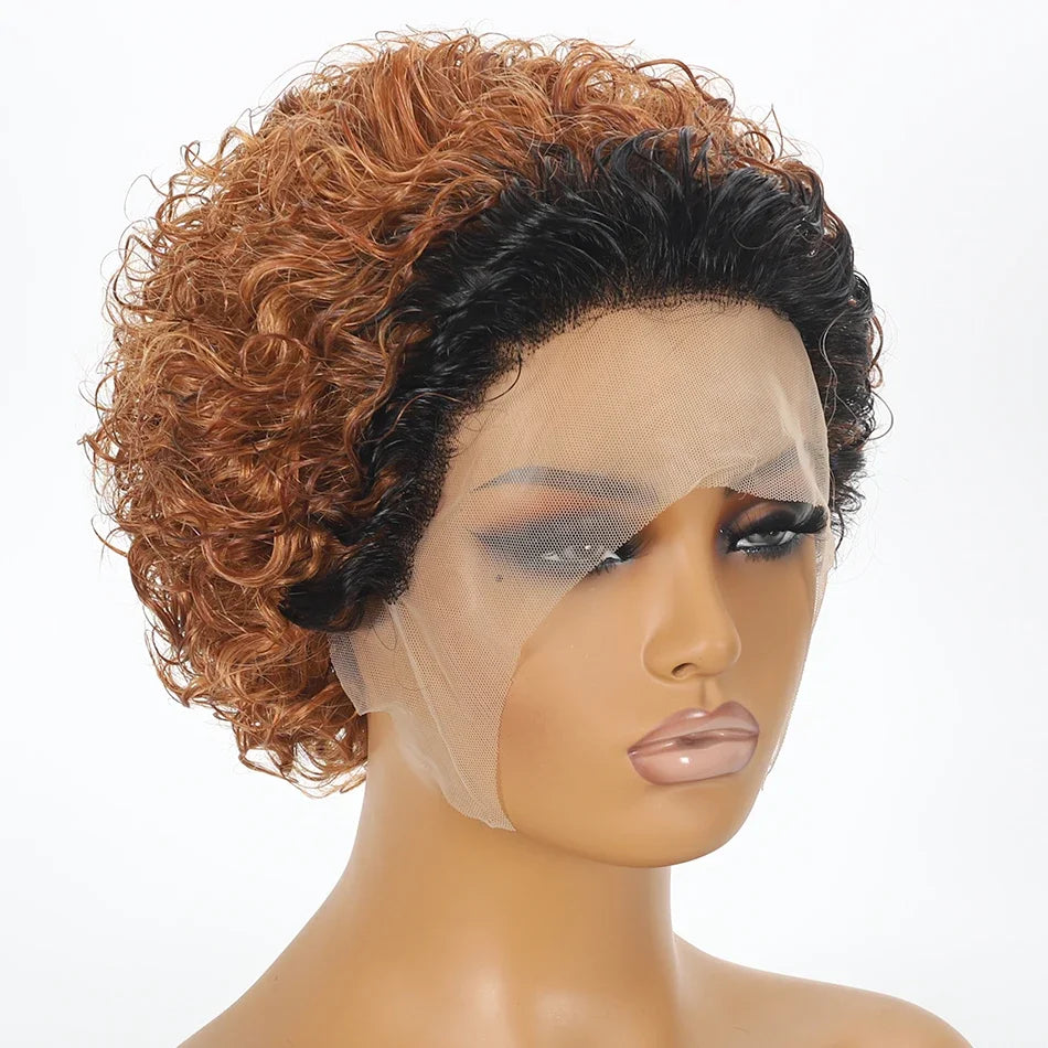 Perruque Femme 100% Cheveux Humains Indiens – Bouclés à l’Eau, Lace Front HD Transparente, Style Pixie Court, Couleur Naturelle Haute Qualité
