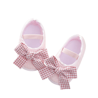 Chaussures plates bébé fille, semelle souple, nœud élastique