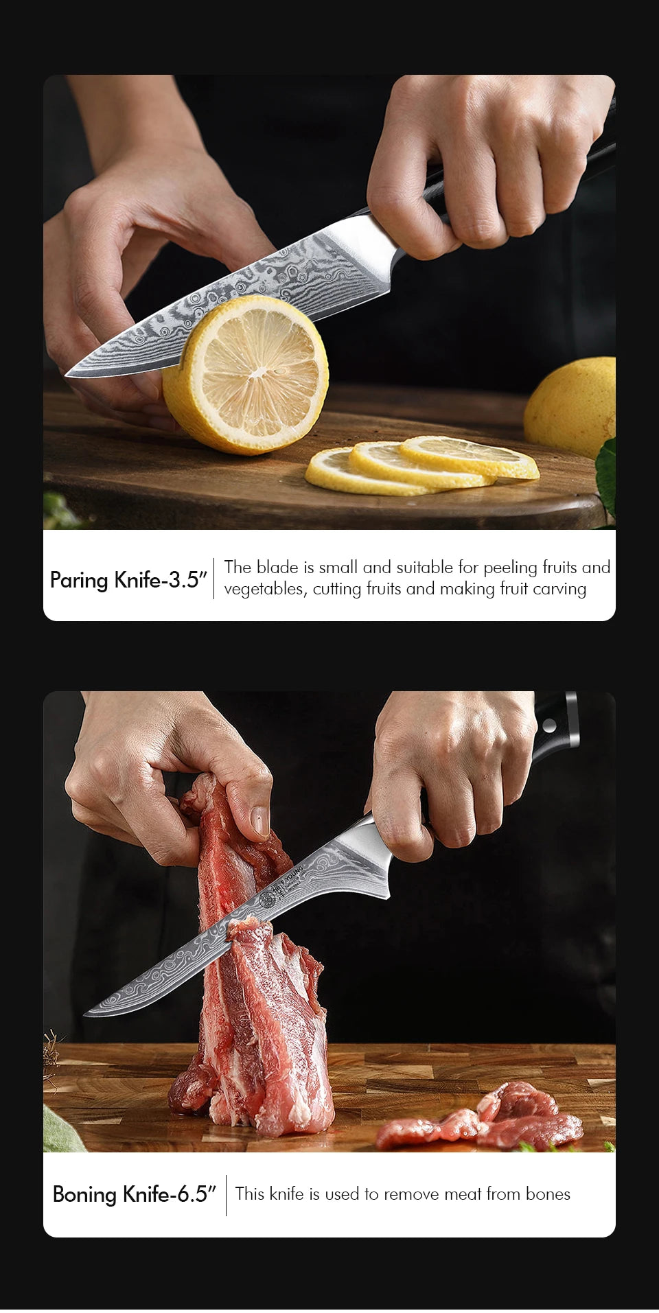 Couteau de cuisine professionnel F.YOUNG – acier Damas, chef japonais & sashimi